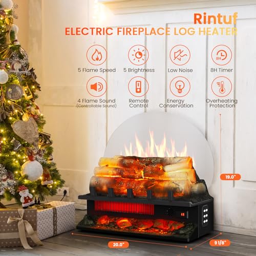 Rintuf Electric Fireplace Logs Set, 1500W Fireplace Insert Log Heater, Timer - Like New