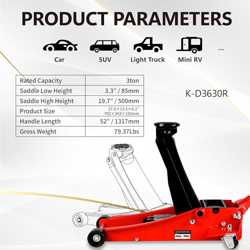 TONEIDER FLOOR JACK 3 TON, K-D3630R, RED AND BLACK - Scratch & Dent