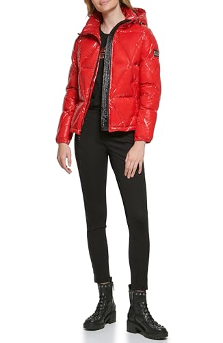 LWOMD634 Karl Lagerfeld Paris Women's Glossy Rain Wear Short Puffer - M - Brand New