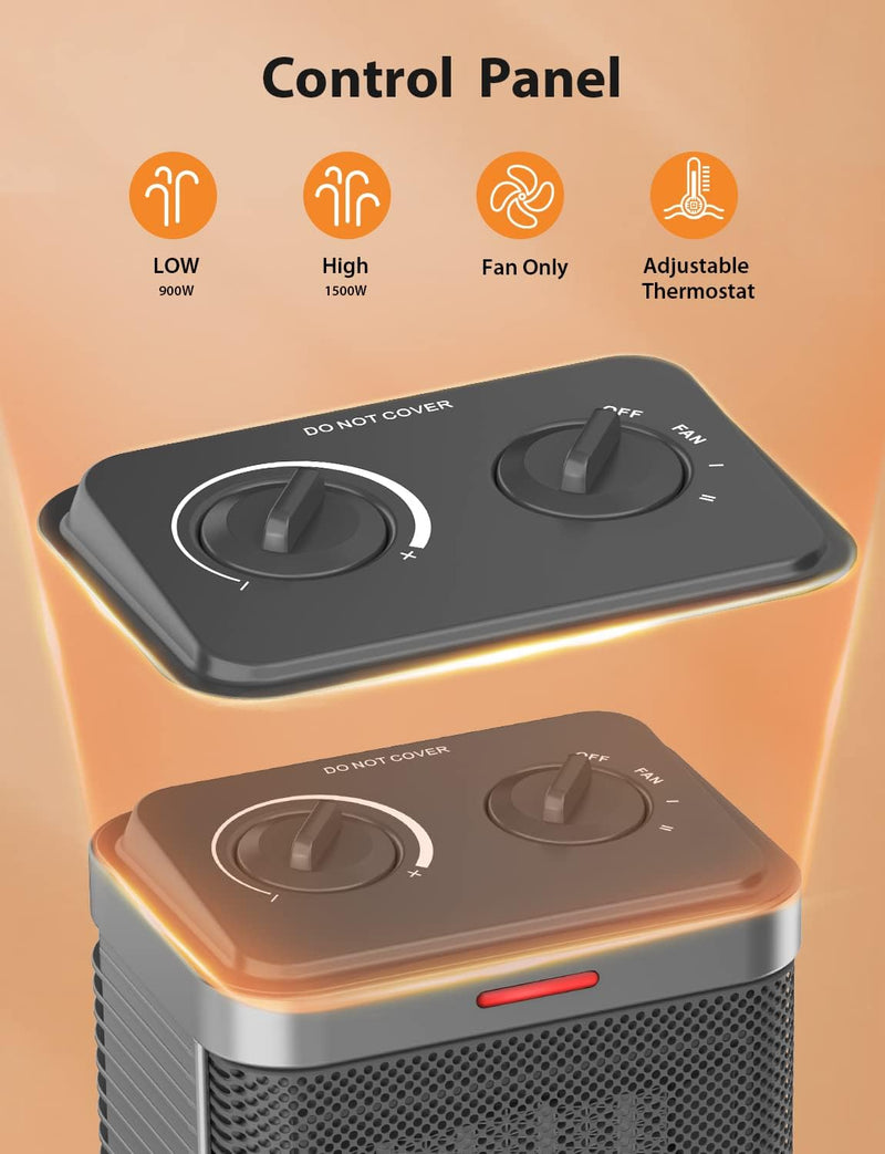 Pereysi Small Space Heater, 1500W/900W PTC Ceramic Space Heater PTC-SH002 - GRAY - Like New