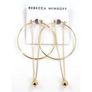 REBECCA MINKOFF GOLD HOOP & CHAIN BALL DANGLE EARRINGS - GOLD - Brand New