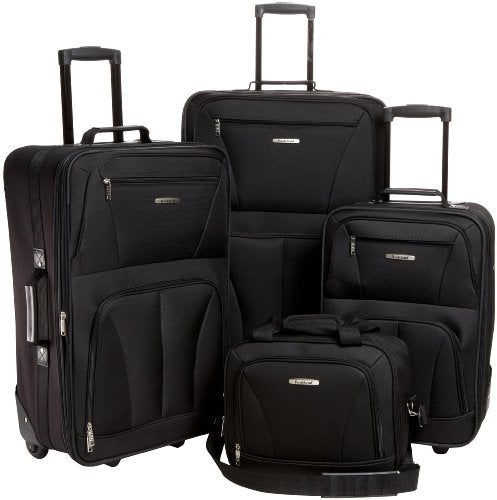 ROCKLAND JOURNEY SOFTSIDE UPRIGHT LUGGAGE SET,EXPANDABLE, LIGHTWEIGHT - BLACK - Brand New