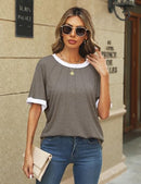 TEWMEU WOMEN 2024 SUMMER PLEATED SHIRTS COLOR BLOCK TRENDY TOPS M - KHAKI - Brand New