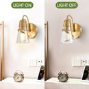 PARROT UNCLE MODERN 1-LIGHT GOLD WALL SCONCE LIGHT WITH SEEDED GLASS SHADE, GOLD - Like New