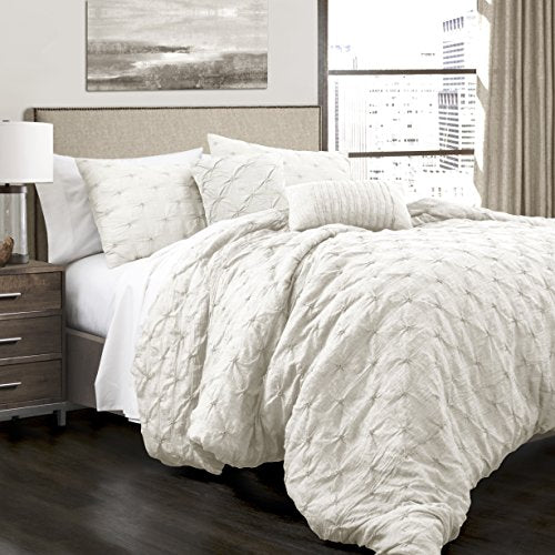 LUSH DECOR RAVELLO PINTUCK COMFORTER SET, KING 16T001144 - WHITE - Like New