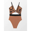 CUPSHE WOMENS ONE PIECE SWIMSUIT PLUNGE NECKLINE CUTOUT CRISS - S - BROWN/BLACK - Brand New