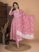 Meera Fab Women's Cotton Printed Anarkali Kurta With Palazzo & Dupatta Set X-Lg - Brand New