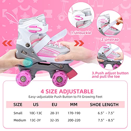 KUXUAN LIGHT UP PINK ROLLER SKATES SHOES KIDS GIRL ADJUSTABLE - Scratch & Dent