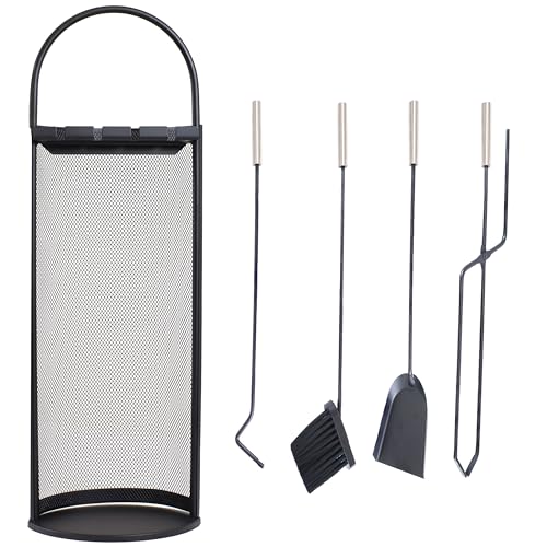 Sunnydaze 4-Piece Fireplace Tool Set with Stand - Indoor Hearth Accessories - Brand New