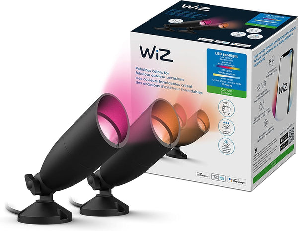 WIZ CONNECTED LED COLOR CHANGING OUTDOOR SPOTLIGHT EXTENSION 2 PACK BLACK - Like New