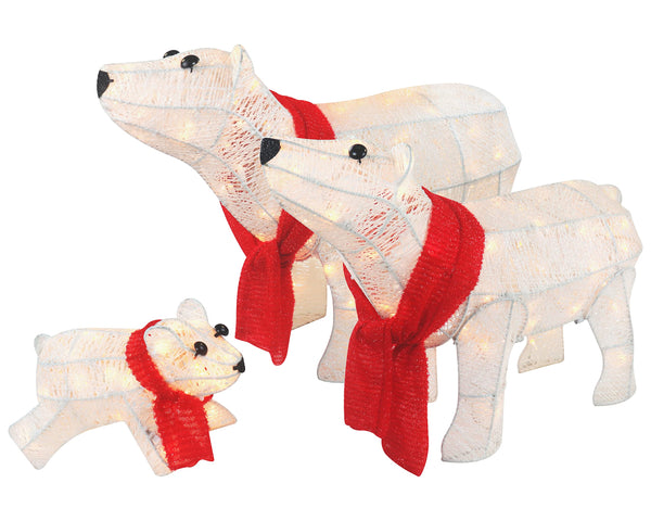 TOP TREASURES 3-PIECE 20IN LIGHTED POLAR BEAR FAMILY LARGE OUTDOOR DÉCOR WHITE - Like New
