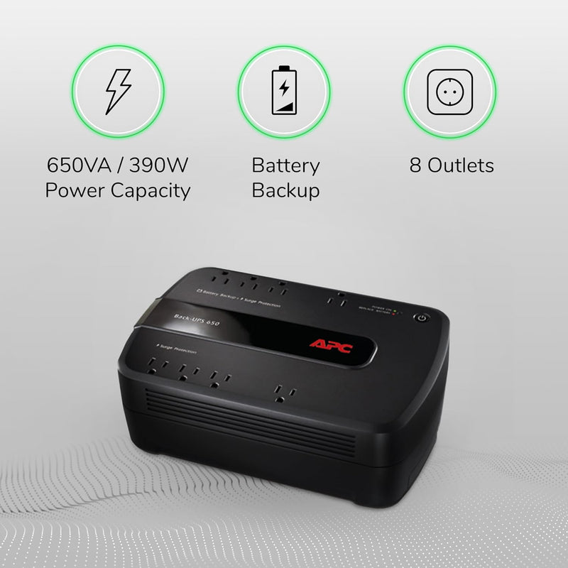APC UPS 650VA / 390W Battery Backup, Surge, Dataline Protector - BE650G1 - Black - Like New