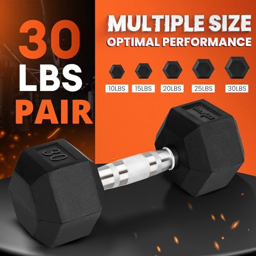 YES4ALL CHROME GRIP ENCASED HEX DUMBBELLS 30LBS PAIR - BLACK - Like New