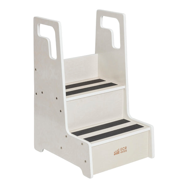 ECR4Kids Reach-Up Step Stool with Handles, Kids Furniture, White Wash - Like New