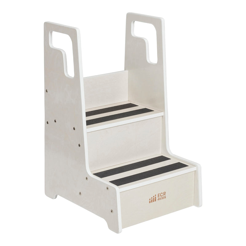 ECR4Kids Reach-Up Step Stool with Handles, Kids Furniture, White Wash - Like New
