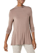 AMAZON ESSENTIALS WOMEN'S JERSEY LONG-SLEEVE MOCK NECK SWING TUNIC - DARK TAUPE - Brand New