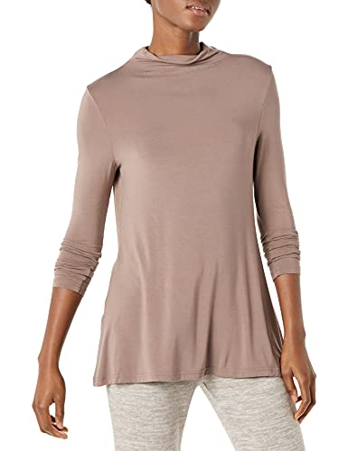 AMAZON ESSENTIALS WOMEN'S JERSEY LONG-SLEEVE MOCK NECK SWING TUNIC - DARK TAUPE - Brand New