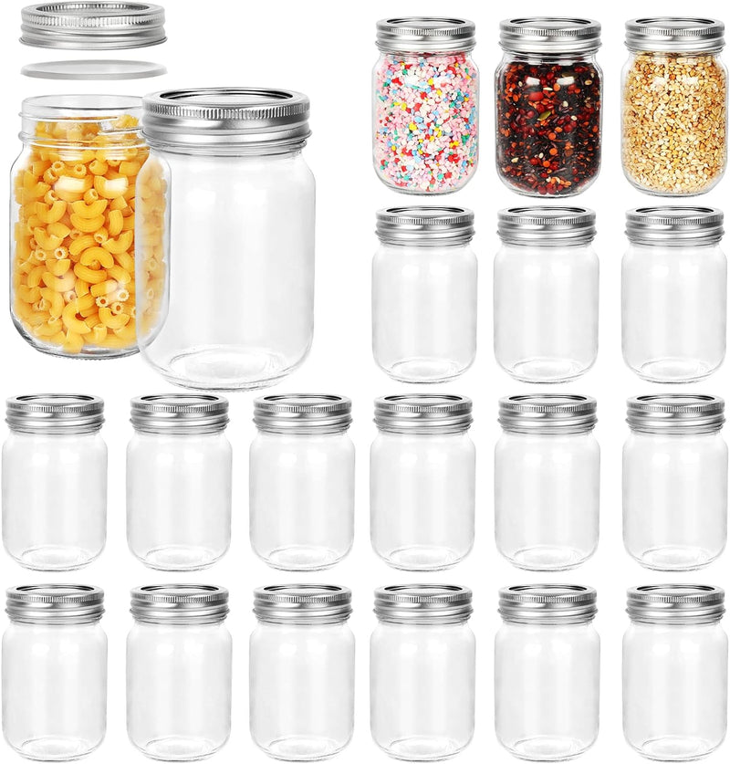 Betrome 12 oz Glass Mason Jar, 20 Pack 360ml Regular Mouth Lids - Clear Like New