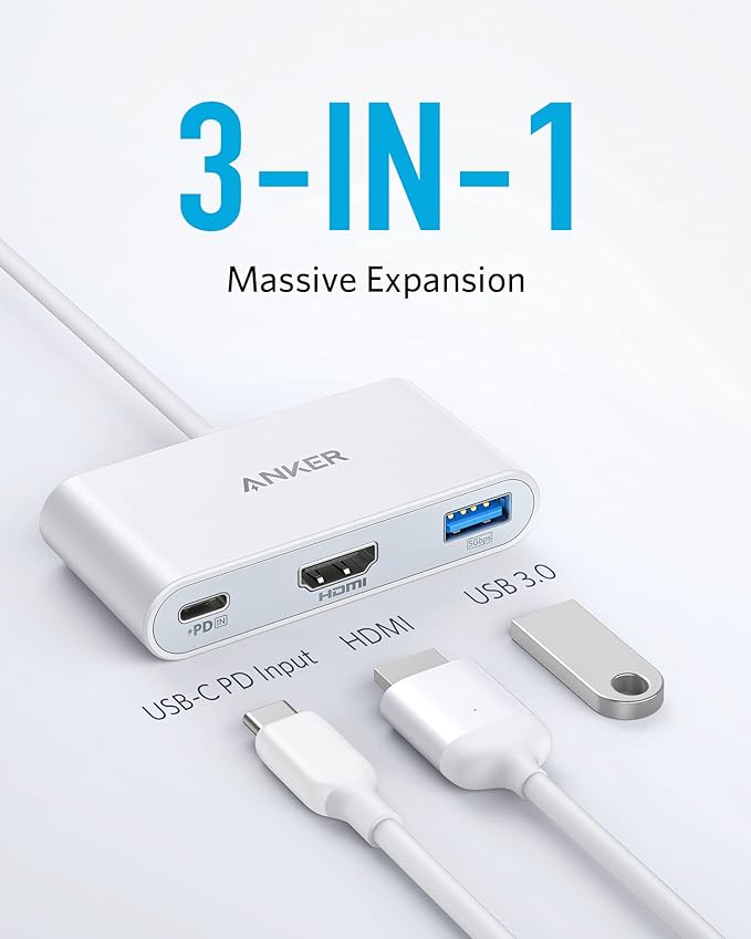 Anker USB C Hub PowerExpand 3-in-1 USB 4K HDMI 100W Power Delivery A8339 - White Like New