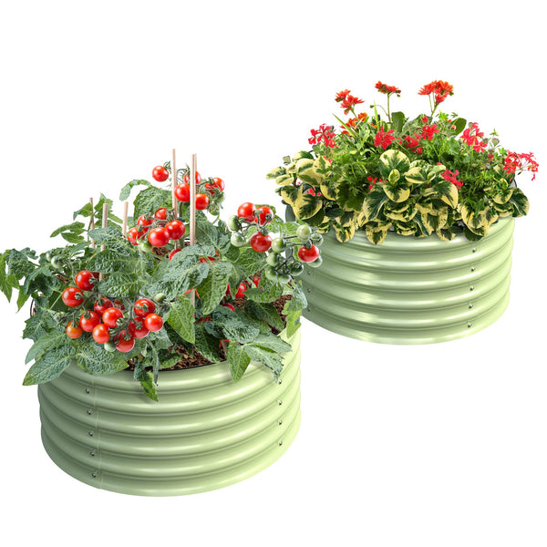 OLLE TWIN ROUND METAL GARDEN BEDS VEGETABLES 17" TALL 24" X 17" -SAGE GREEN - Brand New