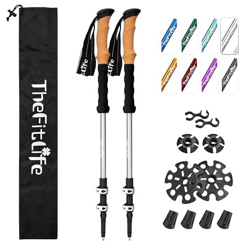 TheFitLife Lightweight 7075 Aluminium Hiking Sticks Cork Grips – Silver - Like New