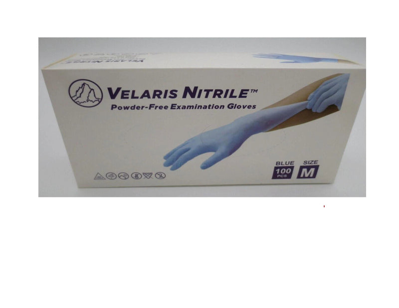 VELARIS 4 MIL BLUE NITRILE GLOVES SIZE MEDIUM - BLUE - Brand New