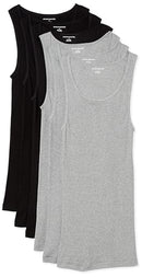 AMAZON ESSENTIALS MEN'S BREATHABLE COTTON SLIM FIT TANK 6 PCK SIZE L BLACK/GRAY - Brand New