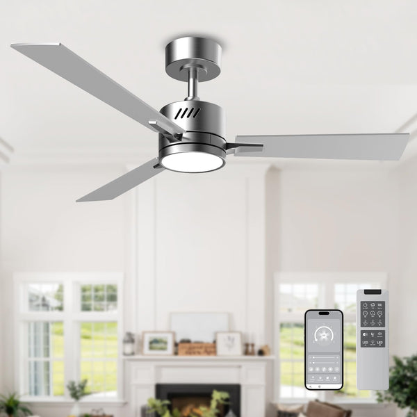 AHAWILL 42 INCH CEILING FAN WITH LIGHT - SILVER - Like New