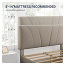 AVENCO QUEEN BED FRAME UPHOLSTERED PLATFORM ADJUSTABLE HEADBOARD - BEIGE - Like New
