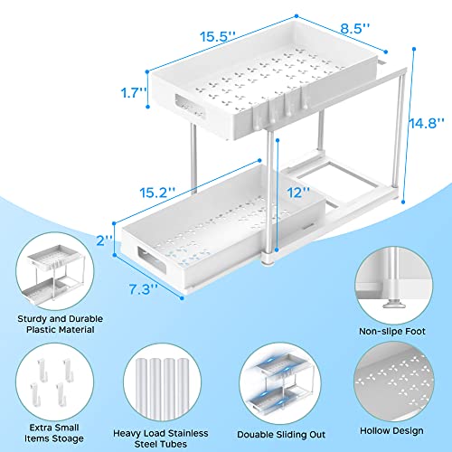 KJFEOIYE Under Sink Organizers Storage 2 Pack Large Capacity Heavy Load White - Like New