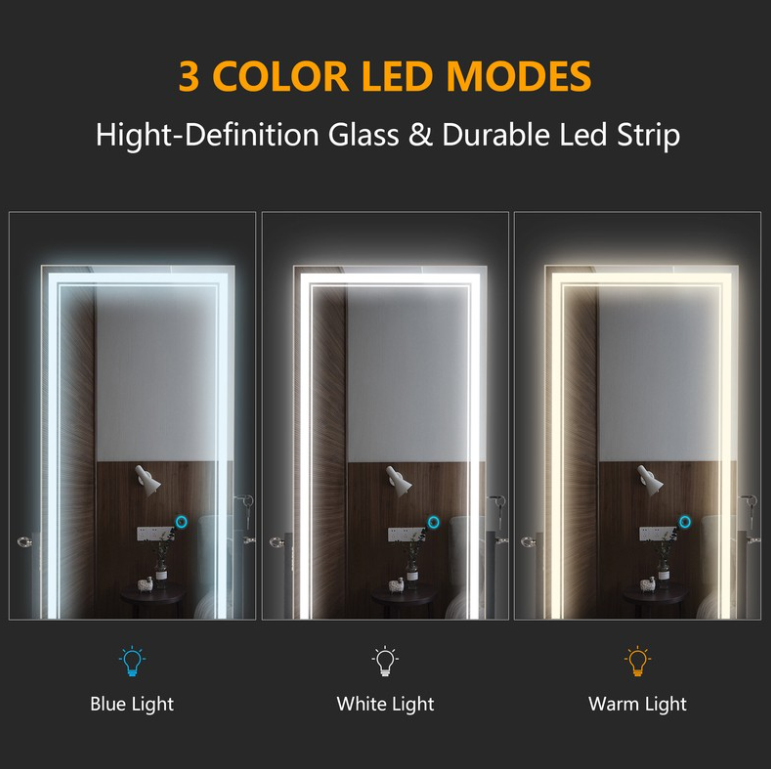 N/A JEWELRY ARMOIRE MIRROR FREE STANDING WITH LED LIGHT - NATURAL WOOD - Like New
