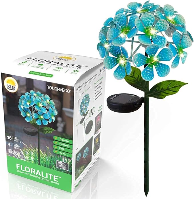 TOUCH OF ECO Solar LED Metal Flower Stake Light Perfect for Your Garden - BLUE - Like New