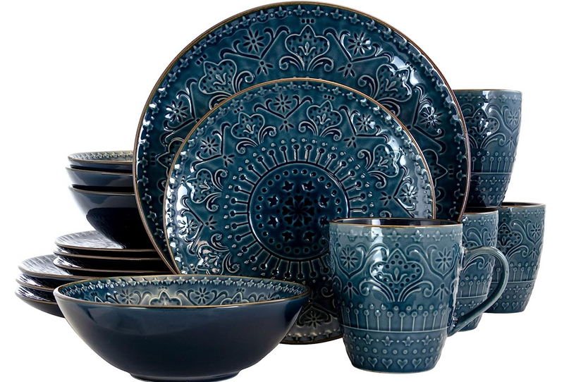Elama Deepsea Mozaic 16 Piece Round Stoneware Dinnerware Set 1B4-08PT-00022 Like New