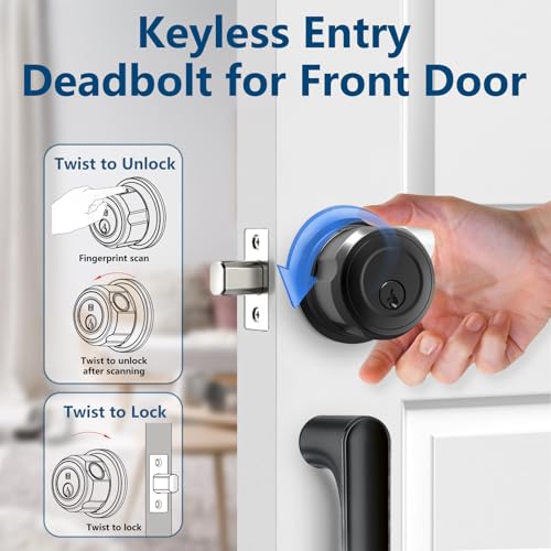GEEKTALE FINGERPRINT DEADBOLT FINGERPRINT DOOR KNOB SMART DOOR LOCK F08 - BLACK - Like New