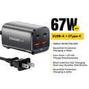 ESSAGER JIYUE 67W GAN DUAL USB C AND USB A PD CHARGER - DARK GRAY - Like New