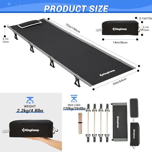 KingCamp Ultralight Camping Cot Bed Weight Capacity 120kg (Black) - Like New