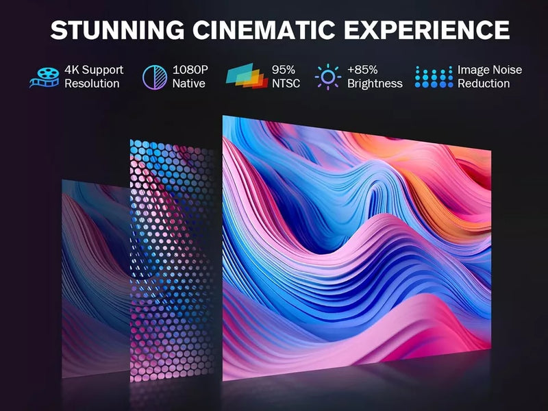 VIZONY 800ANSI 5G WIFI BLUETOOTH OUTDOOR PROJECTORS FHD HOME MOVIE - SILVER GRAY - Like New