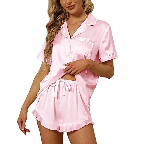 SAPJON women 2Pcs Satin Silk Pajamas Pjs Set, Small, Pink - Brand New