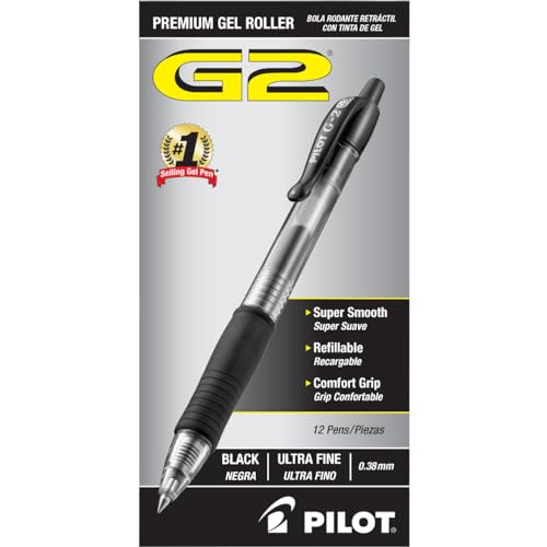 PILOT, G2 PREMIUM GEL ROLLER PENS, ULTRA FINE POINT 0.38 MM, 12 PACK, BLACK - Brand New