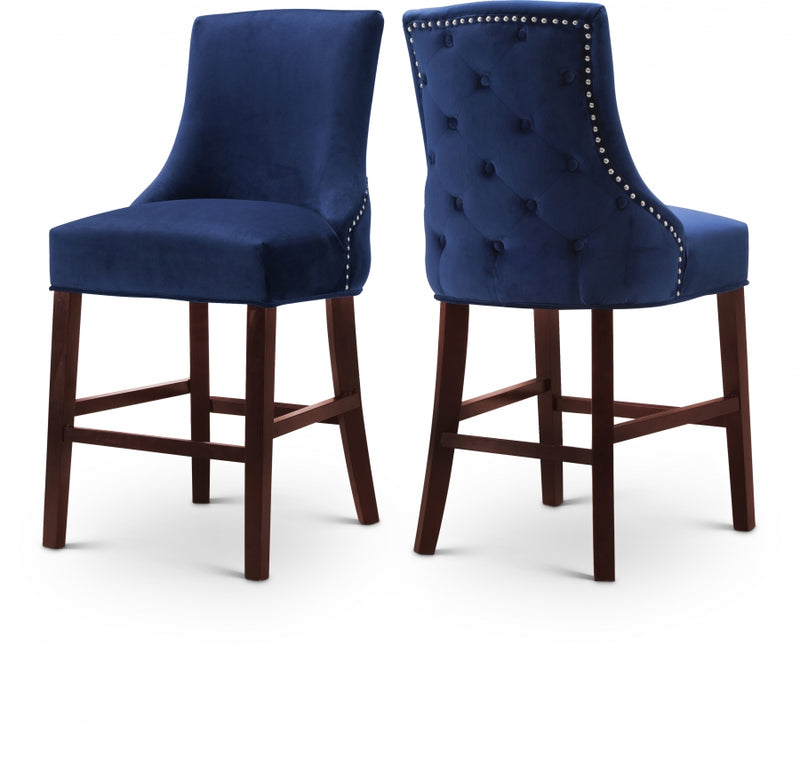Meridian Furniture Contemporary Velvet Upholstered Counter Stool, Set of 2 -Navy - Like New