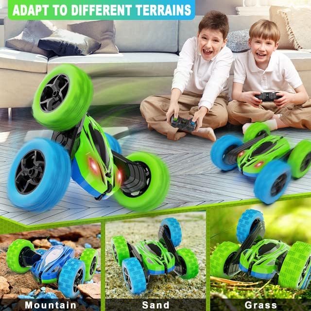 ORRENTE RC Cars Remote Control Car 2.4Ghz Stunt Car Sided 360 Flips GreenBlue Like New