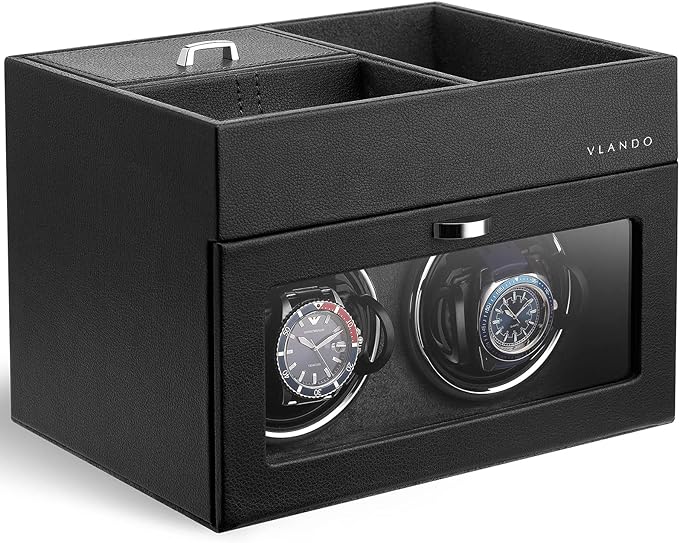 Vlando Automatic Double Watch Winder Box Men Organizer Tray VJ-22004 - Black Like New