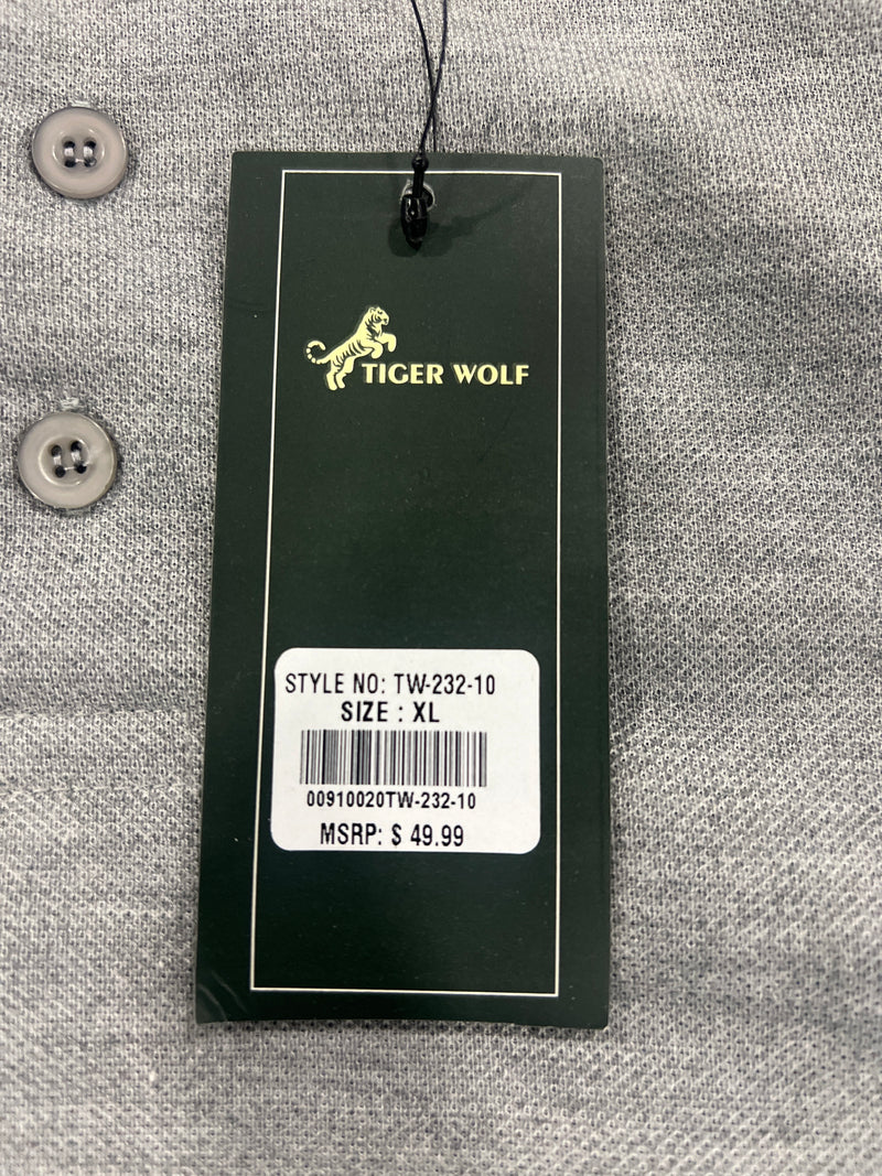 TIGER WOLF 3 BUTTON POLO SHIRT - SIZE: MEN XL - GRAY/RED/BLACK - Brand New