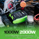 GREEN FUEL 1000W POWER INVERTER, 2000W PEAK, DC 12V TO 120V AC - MULTICOLOR - Like New