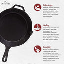 CUISINEL 8" 10" 12" CAST IRON SKILLETS SET GLASS LIDS C12608-10-12-G - BLACK - Like New
