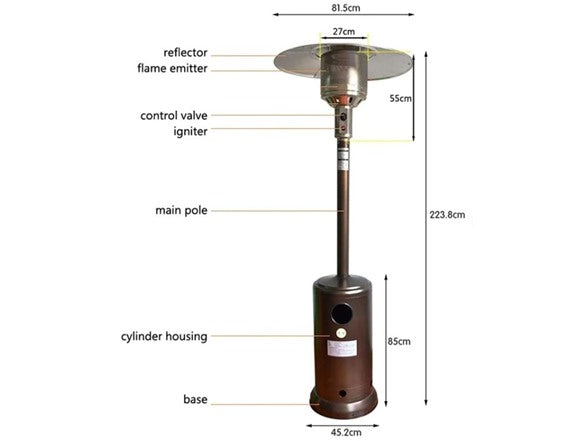 DECONI DAON1001 45,000 BTU PREMIUM OUTDOOR PATIO HEATER WITH WHEELS, BRONZE - Like New