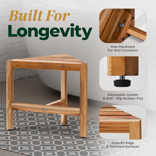 Bme Shower Foot Rest for Shaving Legs, Multifunction Teak Corner Shower Shelf - Like New