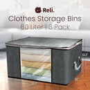 RELI. 60L FOLDABLE STORAGE CONTAINERS FOR BLANKETS,CLOTHES, ORGANIZATION- GRAY - Like New