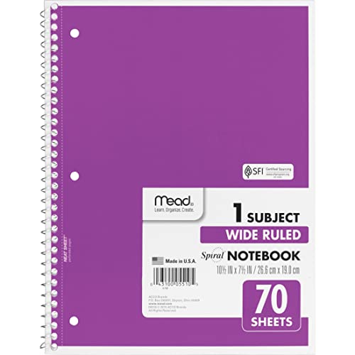 MEAD SPIRAL NOTEBOOK, 1 SUBJECT, 7-1/2" X 10-1/2", (05510) - PURPLE - Brand New