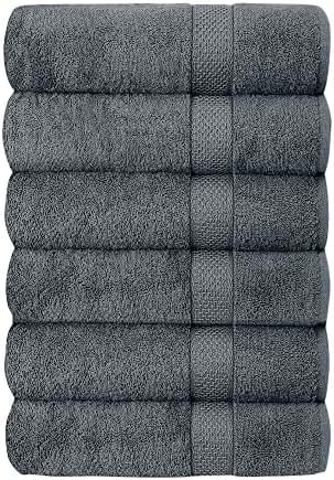SIMPLE ELEGANCE 6-PACK PLUSH BATH TOWEL SET (27X52 INCH) - GRAY - Brand New